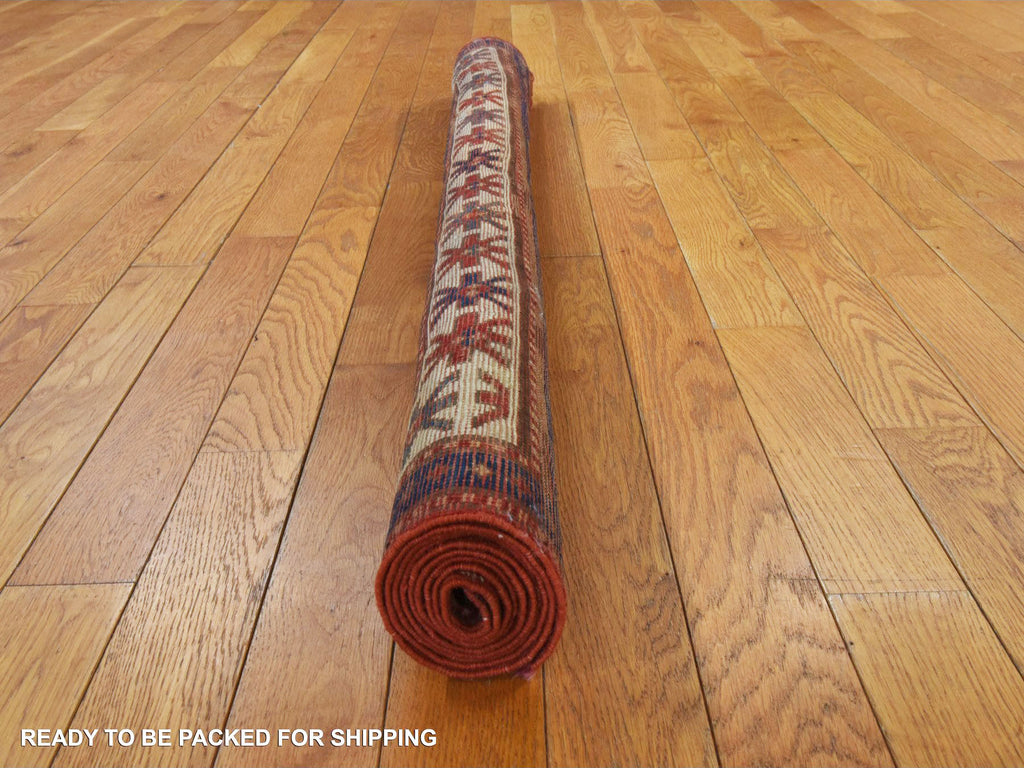 Vintage Hand Knotted Red Wool Rectangle Oriental Rug 4'3" x 6'3"