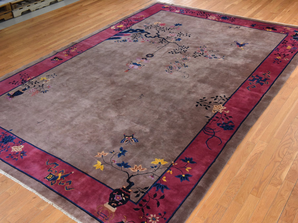 Vintage Hand Knotted Brown Wool Rectangle Oriental Rug 10'1" x 14'2"