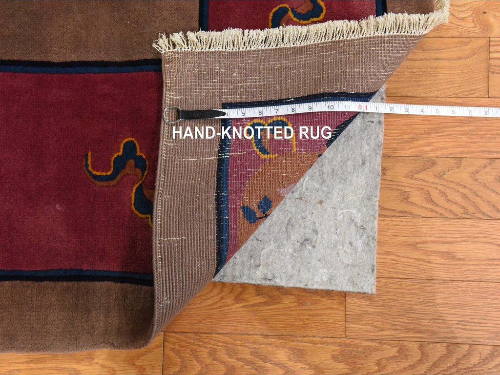 Vintage Hand Knotted Brown Wool Rectangle Oriental Rug 10'1" x 14'2"