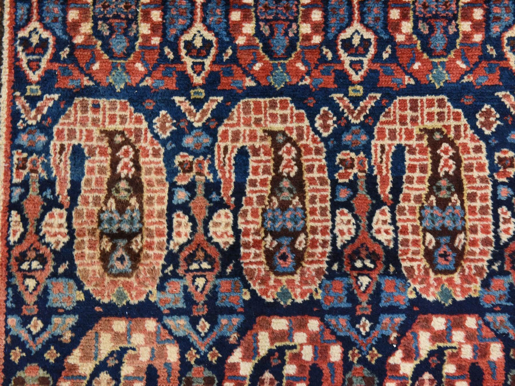 Vintage Hand Knotted Blue Wool Runner Oriental Rug 3'10" x 12'5"