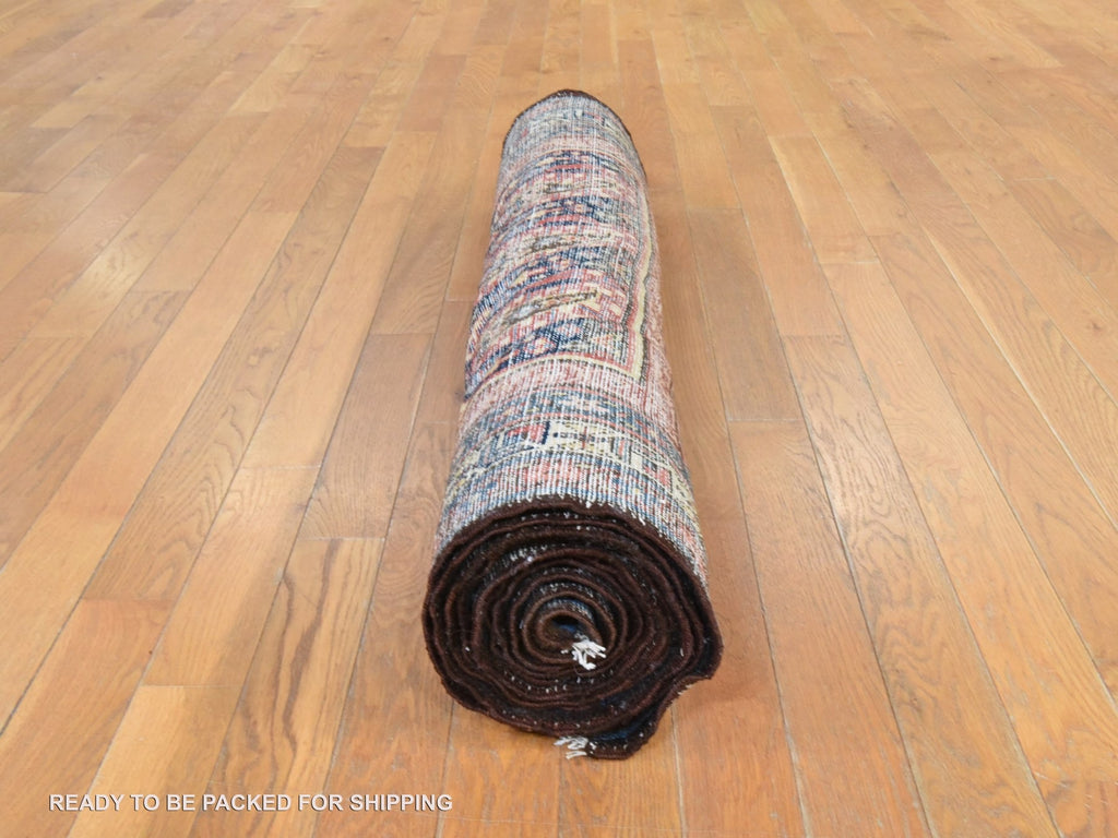 Vintage Hand Knotted Blue Wool Runner Oriental Rug 3'10" x 12'5"