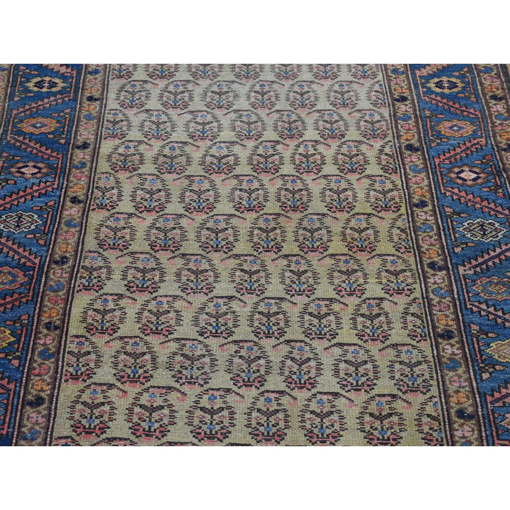 Vintage Hand Knotted Yellow Wool Runner Oriental Rug 4'0" x 10'3"