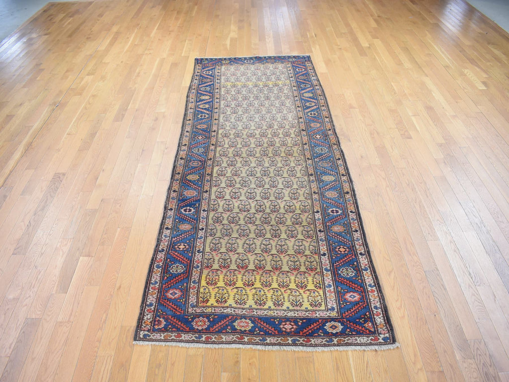 Vintage Hand Knotted Yellow Wool Runner Oriental Rug 4'0" x 10'3"