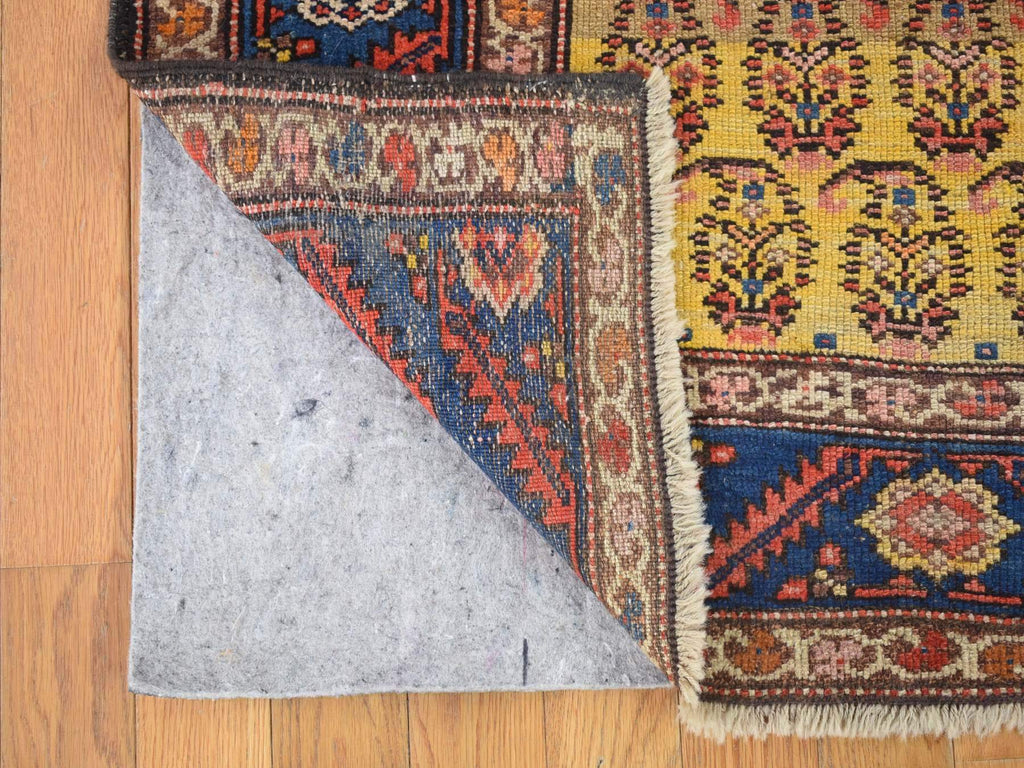 Vintage Hand Knotted Yellow Wool Runner Oriental Rug 4'0" x 10'3"