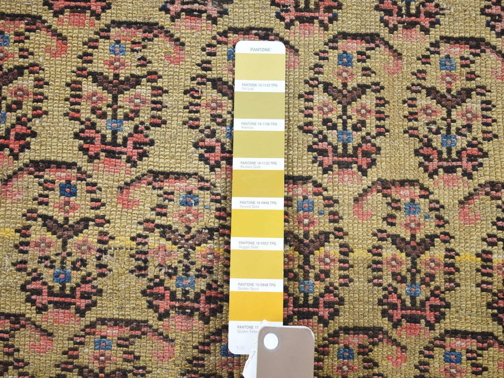 Vintage Hand Knotted Yellow Wool Runner Oriental Rug 4'0" x 10'3"