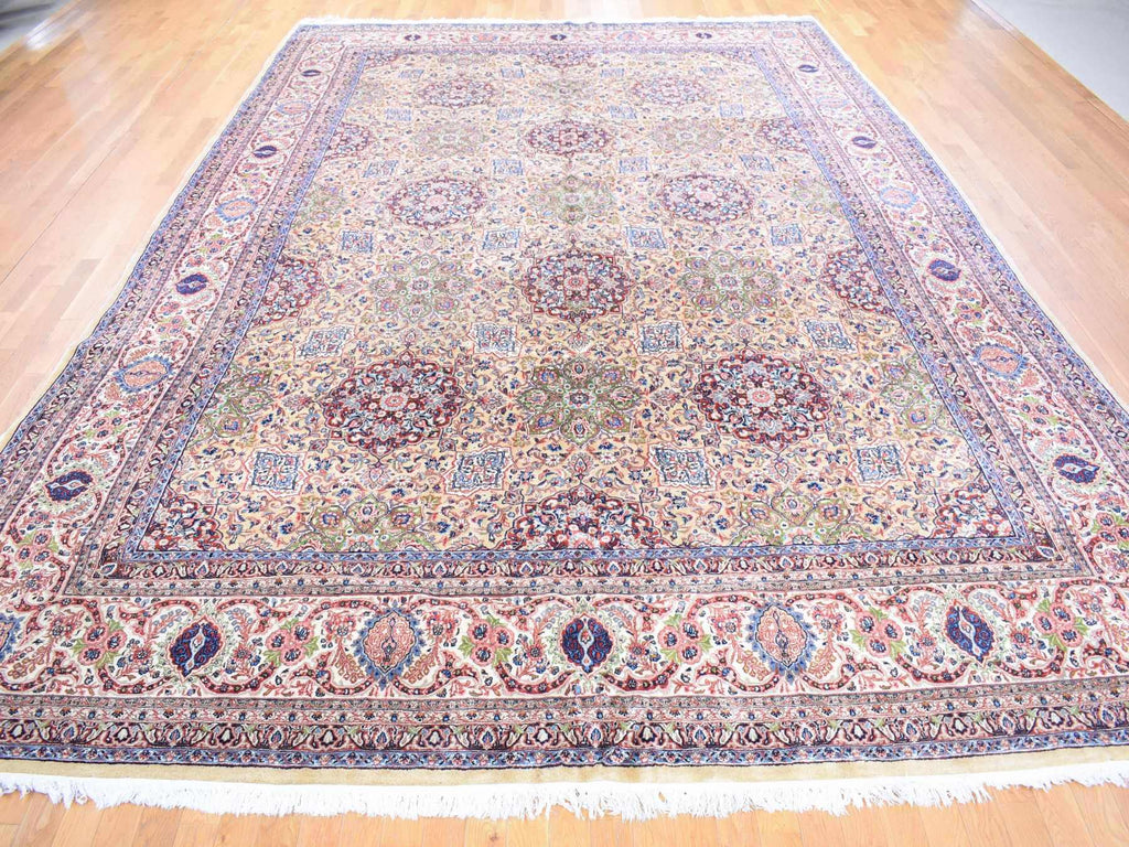 Vintage Hand Knotted Yellow Wool Rectangle Oriental Rug 11'5" x 15'9"