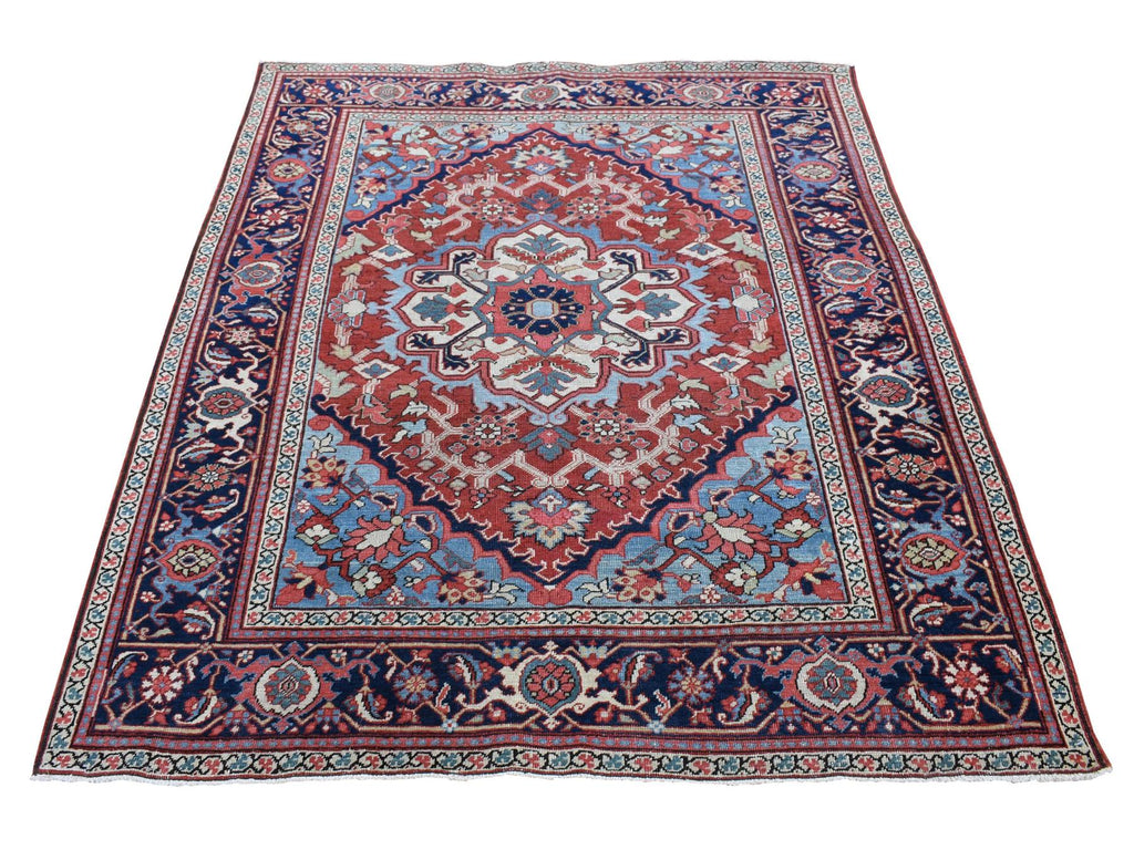 Vintage Hand Knotted Red Wool Rectangle Oriental Rug 4'9" x 5'9"