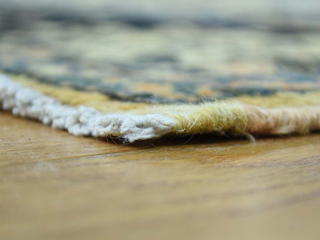 Vintage Hand Knotted Yellow Wool Rectangle Oriental Rug 9'4" x 11'10"