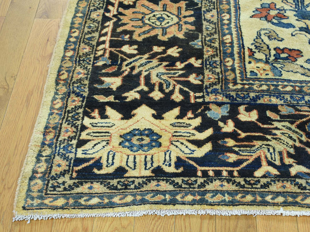 Vintage Hand Knotted Yellow Wool Rectangle Oriental Rug 9'4" x 11'10"