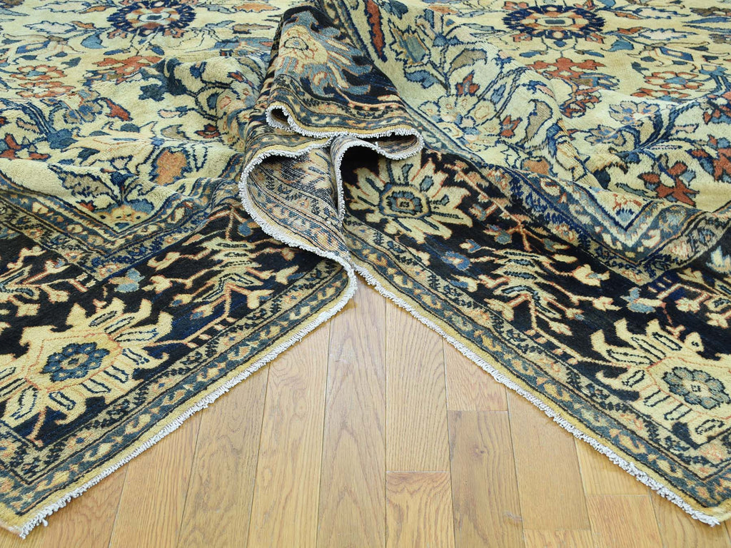 Vintage Hand Knotted Yellow Wool Rectangle Oriental Rug 9'4" x 11'10"