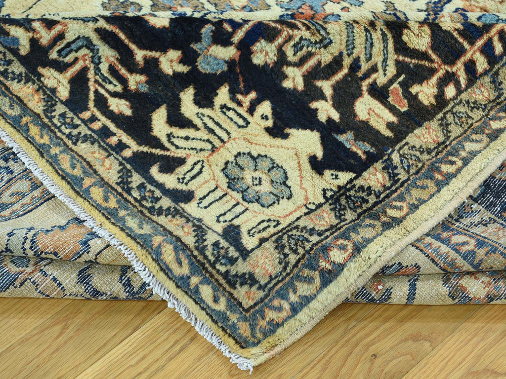 Vintage Hand Knotted Yellow Wool Rectangle Oriental Rug 9'4" x 11'10"
