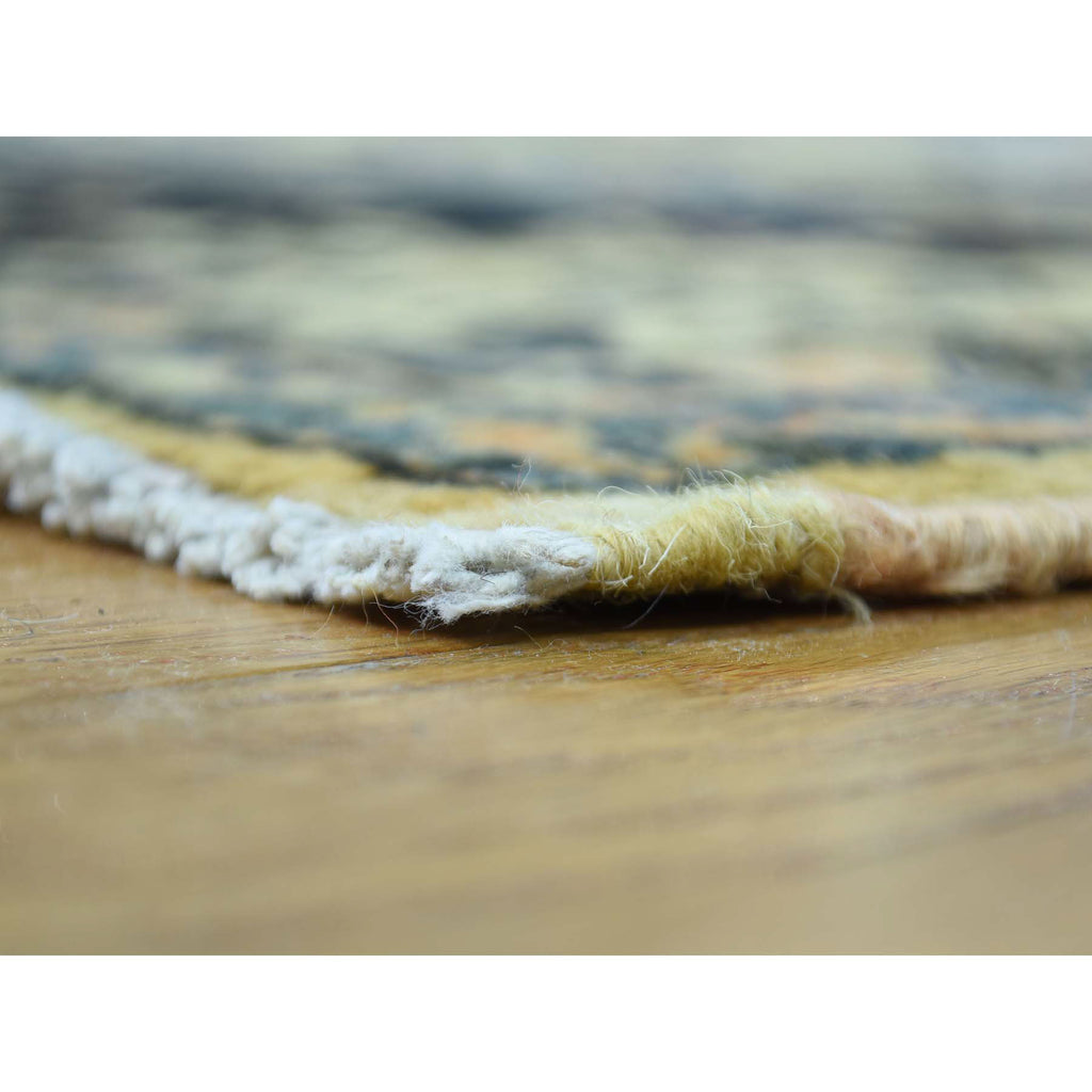 Vintage Hand Knotted Yellow Wool Rectangle Oriental Rug 9'4" x 11'10"