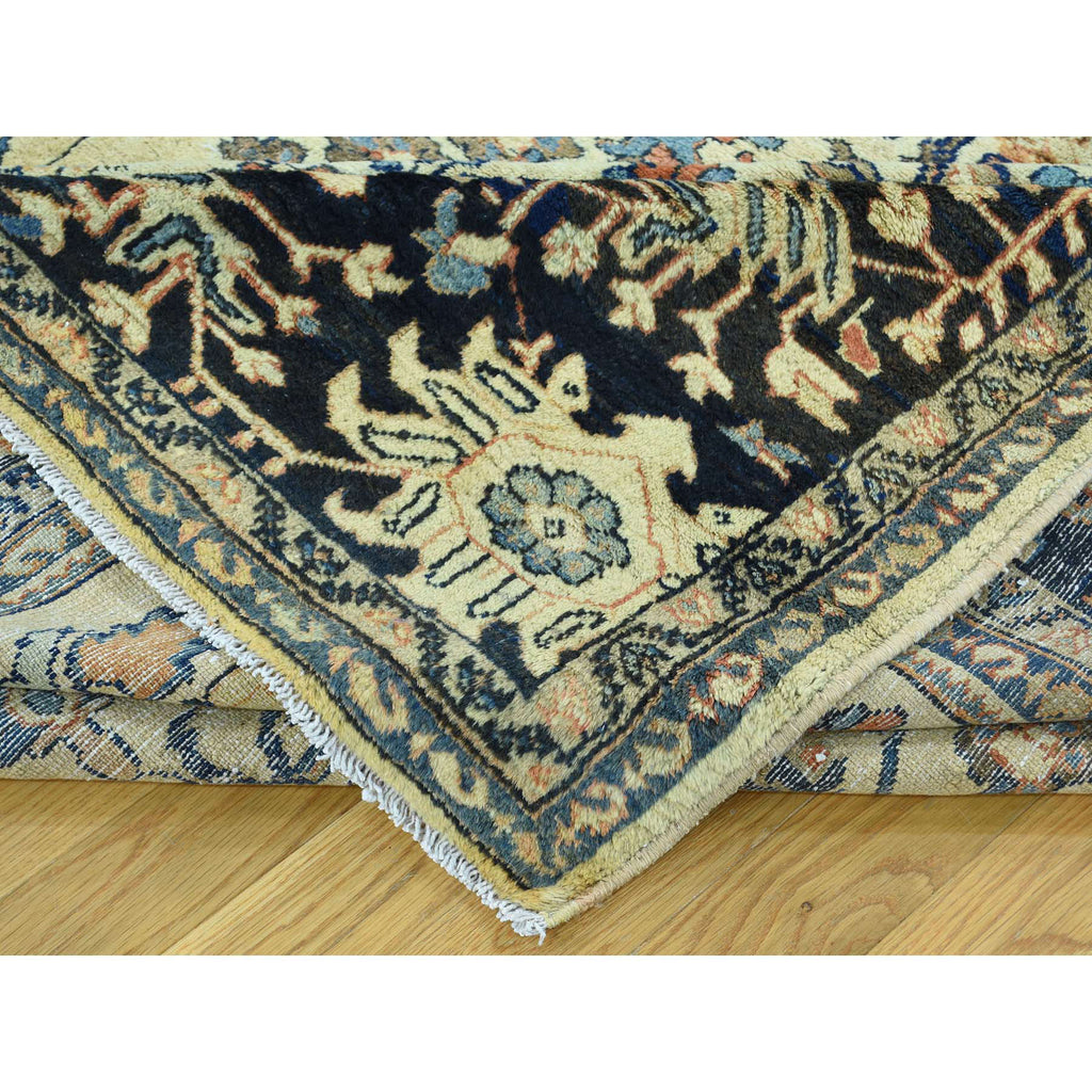 Vintage Hand Knotted Yellow Wool Rectangle Oriental Rug 9'4" x 11'10"