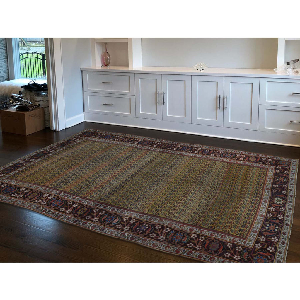 Vintage Hand Knotted Yellow Wool Runner Oriental Rug 5'1" x 9'10"