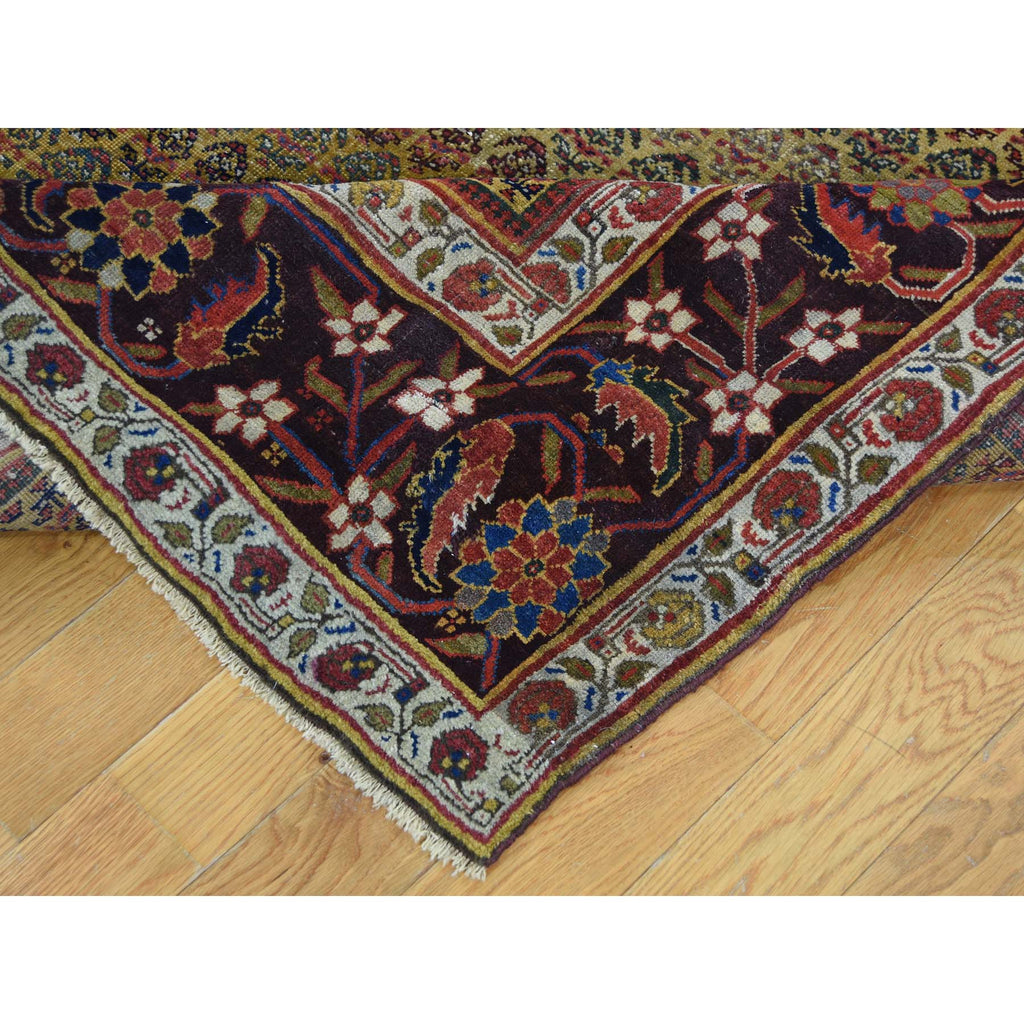 Vintage Hand Knotted Yellow Wool Runner Oriental Rug 5'1" x 9'10"