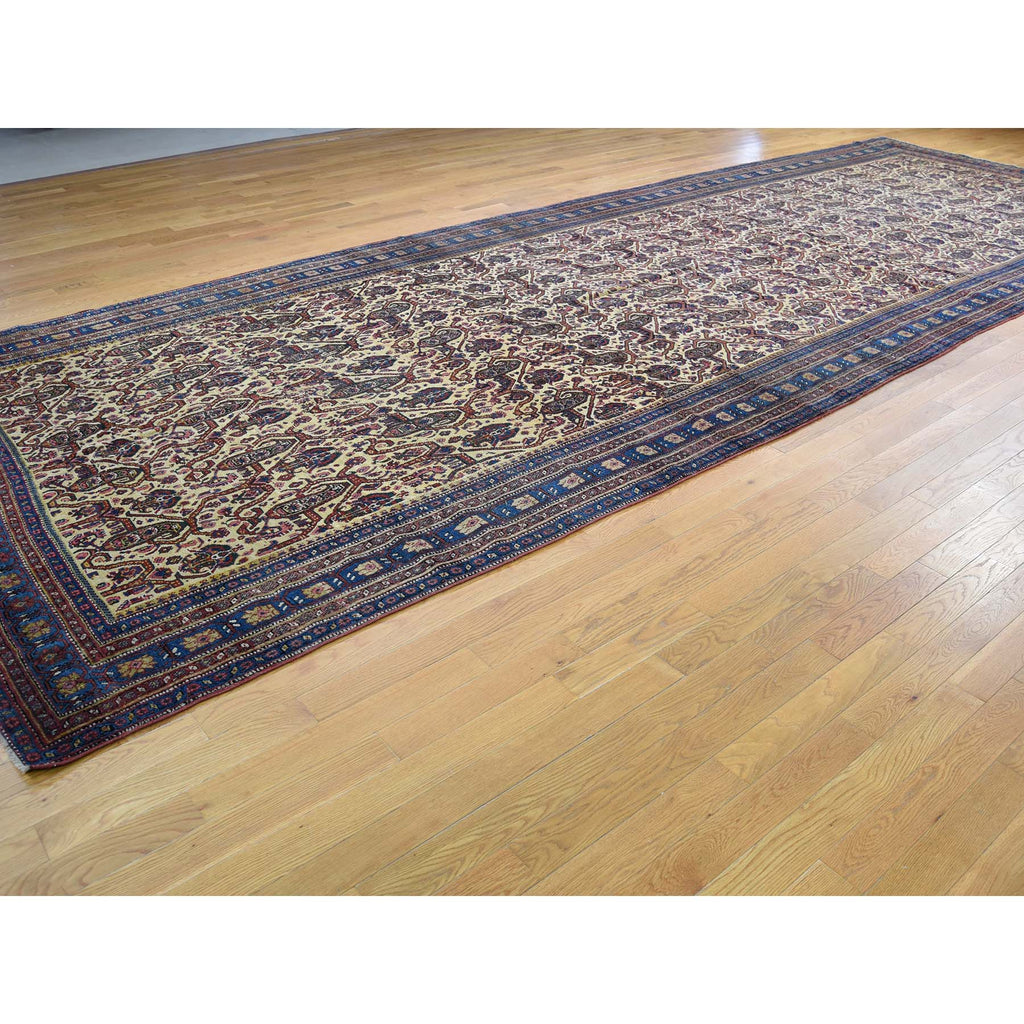 Vintage Hand Knotted Yellow Wool Runner Oriental Rug 7'2" x 20'1"