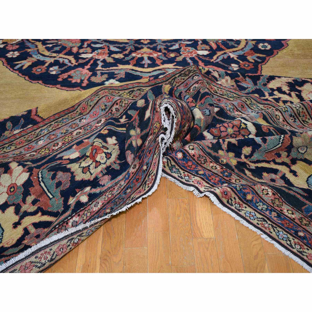 Vintage Hand Knotted Yellow Wool Rectangle Oriental Rug 16'3" x 19'10"