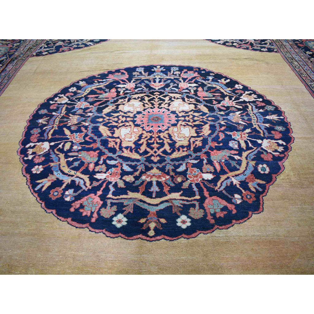 Vintage Hand Knotted Yellow Wool Rectangle Oriental Rug 16'3" x 19'10"