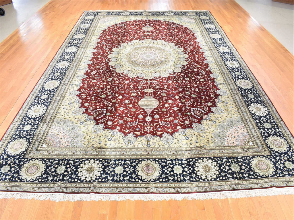 New Hand Knotted Red Silk & Cotton Blend Rectangle Oriental Rug