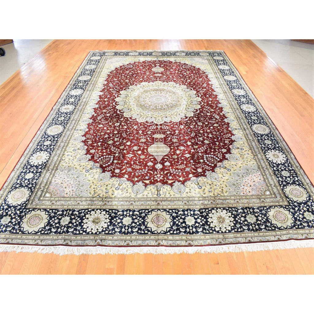 New Hand Knotted Red Silk & Cotton Blend Rectangle Oriental Rug