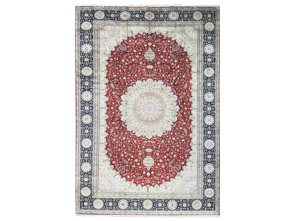 New Hand Knotted Red Silk & Cotton Blend Rectangle Oriental Rug