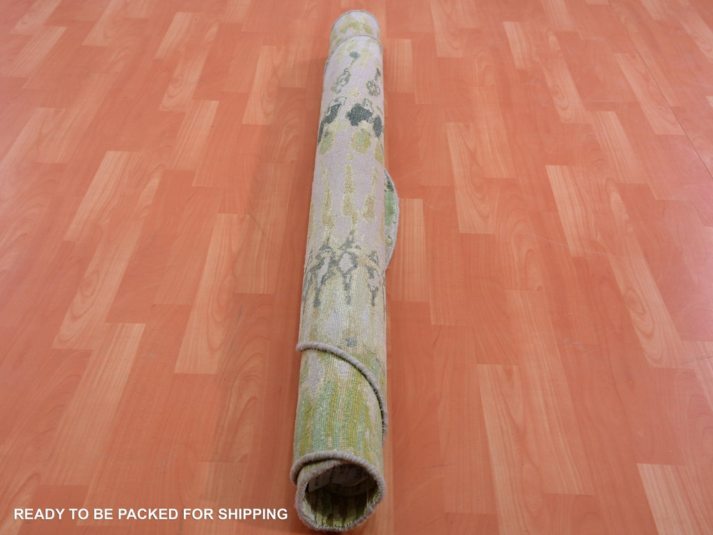 New Hand Knotted Green Silk Round Oriental Rug